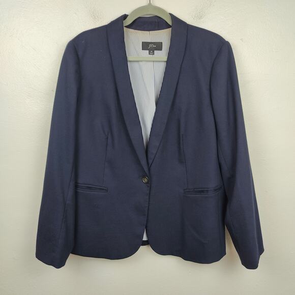 J Crew Parke Wool Flannel Blazer Womens 16 Navy Blue Preppy Dark Academia - Picture 1 of 11